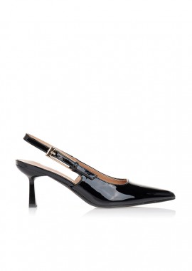 Tsoukalas - Γόβες slingback λουστρίνι σε μαύρο χρώμα ΜΑΥΡΟ