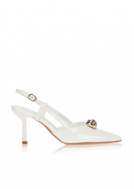 Γόβες λευκές slingback με χρυσό στοιχείο ΛΕΥΚΟ