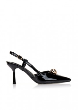 Tsoukalas - Γόβες μαύρες slingback με χρυσό στοιχείο ΜΑΥΡΟ