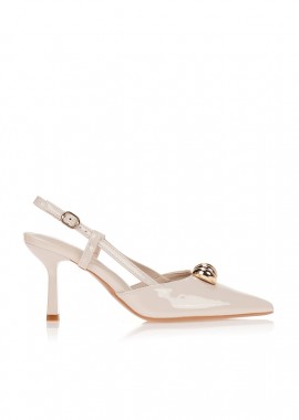 Γόβες μπεζ slingback με χρυσό στοιχείο ΜΠΕΖ