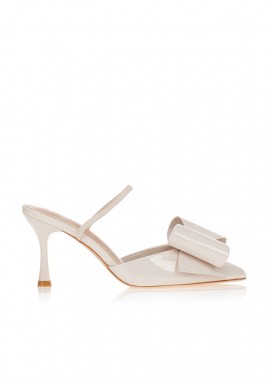 Γόβες μπεζ λουστρίνι slingback με φιόγκο ΜΠΕΖ