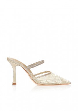 Mule γόβες με λουλούδια και χάντρες ΧΡΥΣΟ