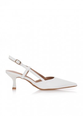 Γόβες λευκές slingback με χαμηλό τακούνι ΛΕΥΚΟ
