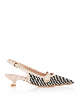 Γόβες δίχρωμες slingback με πλεκτό σχέδιο ΜΑΥΡΟ