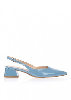 Tsoukalas - Γόβες λουστρίνι slingback με χοντρό τακούνι ΜΠΛΕ
