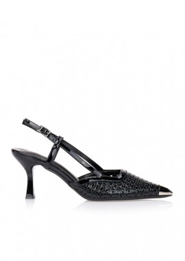 Γόβες μαύρες slingback με μεταλλική μύτη ΜΑΥΡΟ