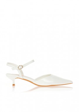 Γόβες λευκές slingback με χαμηλό τακούνι ΛΕΥΚΟ