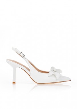 Γόβες slingback με φιόγκο ΛΕΥΚΟ