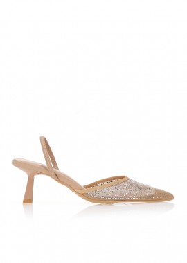 Γόβες με διάτρητη φάσα και στρας NUDE