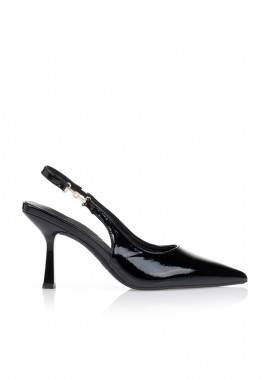 Tsoukalas - Γόβες slingback λουστρίνι ΜΑΥΡΟ