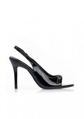 Tsoukalas - Γόβες slingback λουστρίνι ΜΑΥΡΟ