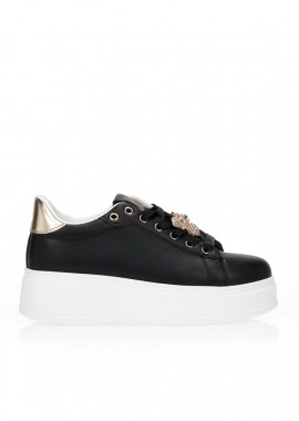 Sneakers μαύρα με χρυσή μέλισσα και στρας ΜΑΥΡΟ