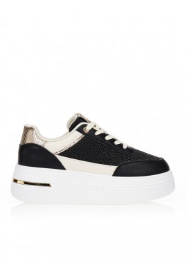 Tsoukalas - Sneakers με συνδυασμό υλικών και μαύρη πλέξη ΜΑΥΡΟ