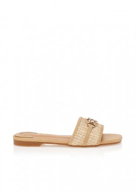 Σανδάλια TSOUKALAS μπεζ με χρυσή αγκράφα ΜΠΕΖ