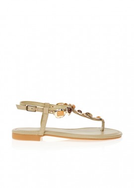 Σανδάλια λαδί με χρυσές λεπτομέρειες ΛΑΔΙ