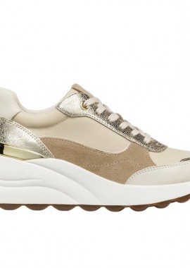Γυναικεία Ανατομικά Δερμάτινα Sneakers Geox Spherica D65WAB 01122 C1S2L Μπεζ/Χρύσο
