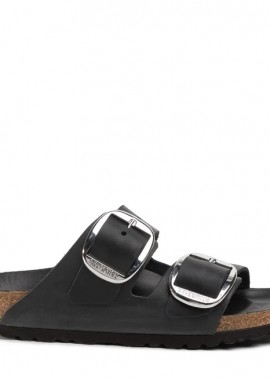 Γυναικεία Δερμάτινα Ανατομικά Σανδάλια Birkenstock Arizona Big Buckle 1011075 Μαύρα Narrow Fit