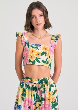 FUNKY BUDDHA - Φλοράλ cropped top με βολάν