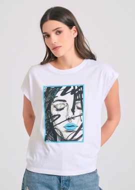 FUNKY BUDDHA - Γυναικείο t-shirt με face photographic τύπωμα