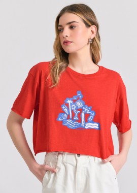 FUNKY BUDDHA - Γυναικείο oversized t-shirt με τύπωμα στο στήθος
