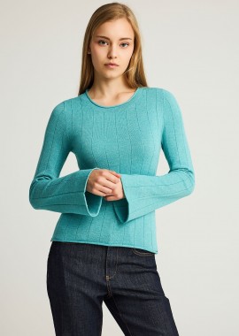 FUNKY BUDDHA - Γυναικεία πλεκτή μονόχρωμη μπλούζα με pattern ρίγας