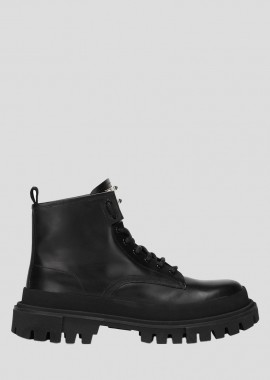 DOLCE&GABBANA - DOLCE&GABBANA Ανδρικό Μαύρο Lace-Up Leather Black Ankle Boots