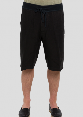 120% LINO - 120% LINO Ανδρικό Μαύρο Linen Shorts In Black