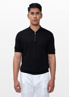+39MASQ - +39MASQ Ανδρικό Μαύρο Zipped Polo T-Shirt