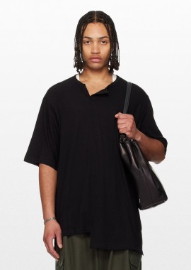 YOHJI YAMAMOTO - YOHJI YAMAMOTO Ανδρικό Μαύρο Short Sleeved Henry T-Shirt