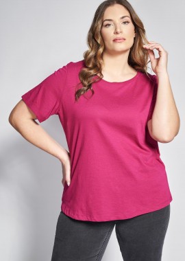 - Basic κοντομάνικη βαμβακερή μπλούζα φλάμα με στρογγυλή λαιμόκοψη