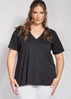 - T-Shirt μονόχρωμο με V από Μερσεριζέ Βαμβάκι