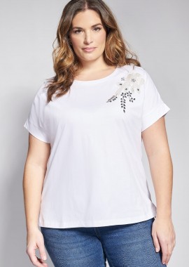 - T-shirt βαμβακερό με κέντημα και στρας