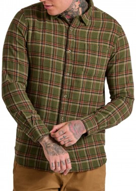 Funky Buddha - Πουκάμισο Μακρυμάνικο Funky Buddha Flannel Καρό Με Τσέπη FBM010-025-05-KHAKI Ανδρικό