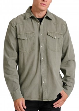 Funky Buddha - Πουκάμισο Μακρυμάνικο Funky Buddha Dyed Denim FBM010-040-05-LT KHAKI Ανδρικό