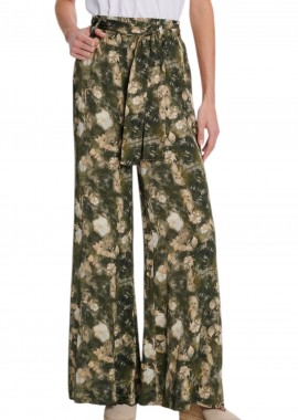 Ale - Παντελόνι Υφασμάτινο Ale Παντελόνα Φλοράλ Σατέν Υφή 8919235-MULTICOLOR Γυναικείο