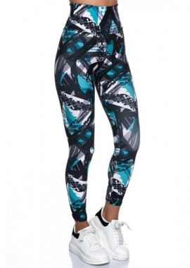 INIZIO - Ψηλόμεσο Push-UP κολάν με σχέδιο γραμμές ΜΑΥΡΟ ΜΕ ΣΧΕΔΙΟ