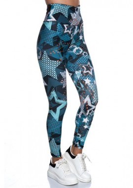 INIZIO - Ψηλόμεσο Push-Up κολάν με σχέδιο αστέρια ΜΠΛΕ ΜΕ ΣΧΕΔΙΟ