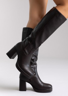 Stephan - Stephan Boots Platform Block Heel - LQ-130 - Dark Brown Matte