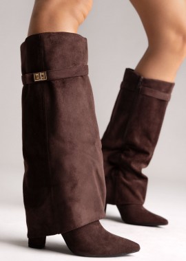 Stephan - Stephan Gaiter Boots High Block Heel - LQ-136 - Brown Suede