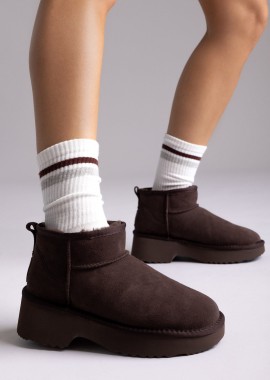 KELARA - KELARA Fur Lined Ankle Boots - K51304 - Brown Suede