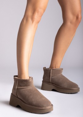 KELARA - KELARA Fur Lined Ankle Boots - K51304 - Taupe Suede