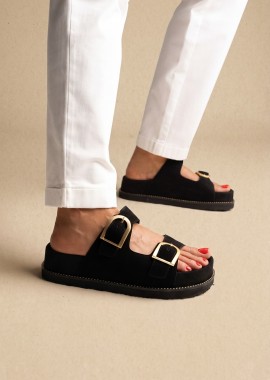 RAGAZZA - RAGAZZA Flatform Σανδάλια με εντυπωσιακή αγκράφα - 01253 - Μαύρο Σουέτ