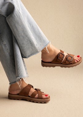 FANTASY SANDALS - FANTASY SANDALS Σανδάλια με αγκράφα - S9050 LAUREN - Καφέ Σουέτ