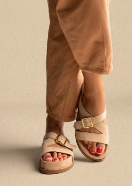 IRIS - IRIS Flatform Σανδάλια με Αγκράφα - RYNA - Beige Suede