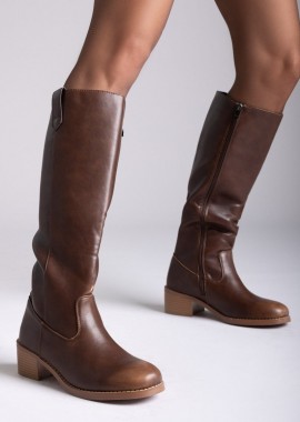 Stephan - Stephan Boots Low Block Heel - C-371 - Light Brown Matte