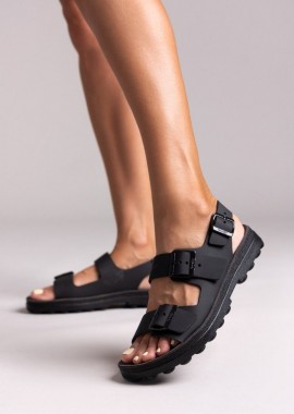 FANTASY SANDALS - FANTASY SANDALS Δερμάτινα σανδάλια με αγκράφες - S9046 - Μαύρο