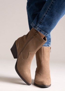 Ideal shoes - Ideal shoes Μποτάκια Cowboy Δερμάτινα - 6350 - Taupe Σουέτ
