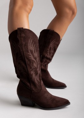 Ideal shoes - Ideal shoes Μπότες cowboy - 6398A - Καφέ Σουέτ