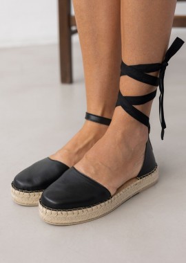 RAGAZZA - RAGAZZA Leather Espadrilles with Ankle Strap - 204 - Black