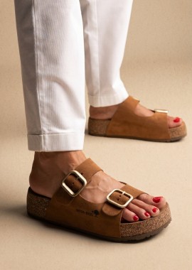 Inter - Bios - Inter - Bios Flatform Σανδάλια Wide Strap Buckle - 2007 - Tan Suede